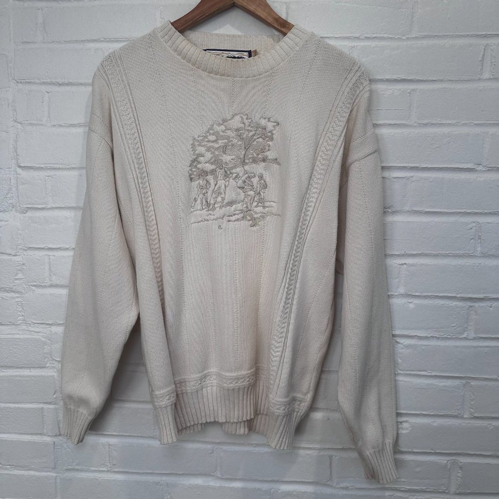 Vintage Shenandoah Chunky Cable Knit Golf Sweater White Men's Large